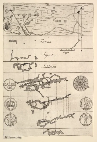 Fodina argentea Sahlensis – A Silver Mine at Sala - II (Aubry de La Mottraye's "Travels throughout Europe, Asia and into Part of Africa...," London, 1724, vol. II, pl. 33, no. 2) by William Hogarth, print, 1723-1724