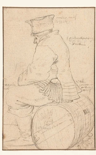 Man in dikke kleding met bontmuts by Roelant Savery, drawing, 1603-1613
