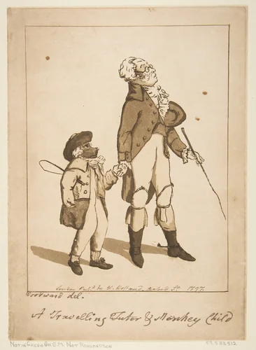 A Travelling Tutor and Monkey Child by George Murgatroyd Woodward, print, 1797