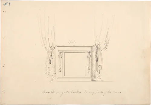 Design for a Small Cabinet Between Curtains by anonymous, drawing, 1800-1850