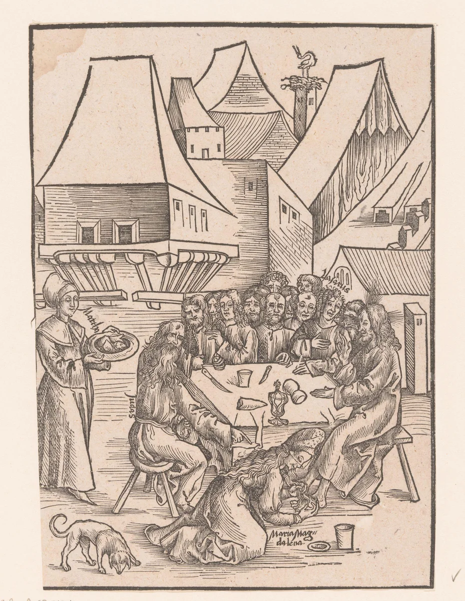 Maria Magdalena wast de voeten van Christus by anonymous, print, 1506
