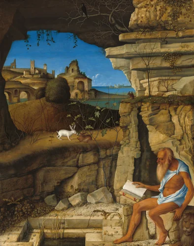 Saint Jerome Reading by Giovanni Bellini, painting, 1505
