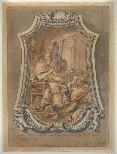 The Clergy of Rome Paying Homage to St. Gregory after His Investiture by Carle Vanloo, drawing, 1715-1765