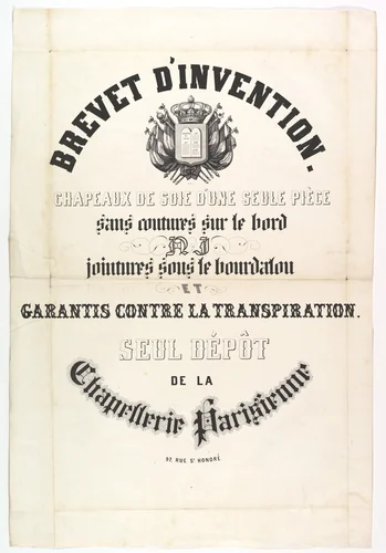 Brevet d'Invention, Chapeaux de soie d'une seule pièce... by anonymous, print, 1800-1900