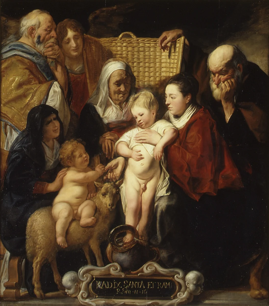 The Holy Family with Saint Anne and the Young Baptist and His Parents by Jacob Jordaens, painting, 1620-1659