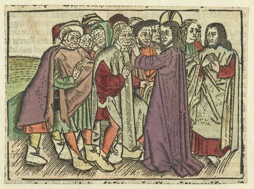 Christus geneest de melaatsen by Unknown, print, 1485-1491