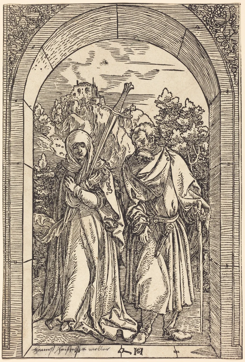 Mater Dolorosa and Saint Joseph by Hans Leonard Schäufelein, print, 1480-1540