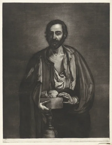 Bedelaarsfilosoof met houten nap en wijnfles by Bernard Vaillant, print, 1672