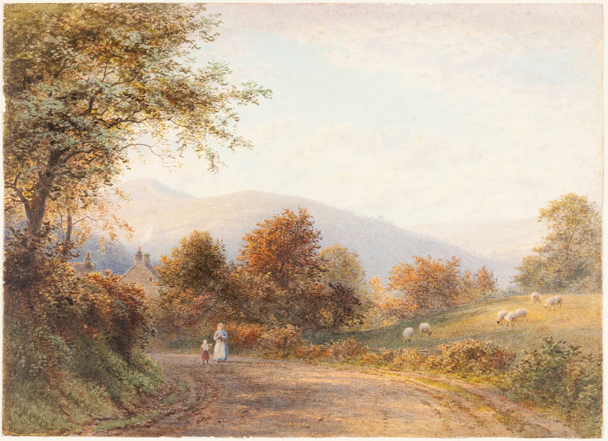 Way into Abergavenny from Llanfoist by Roberto Angelo Kittermaster Marshall, drawing, 1849-1902