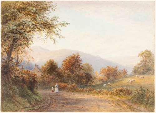 Way into Abergavenny from Llanfoist by Roberto Angelo Kittermaster Marshall, drawing, 1849-1902