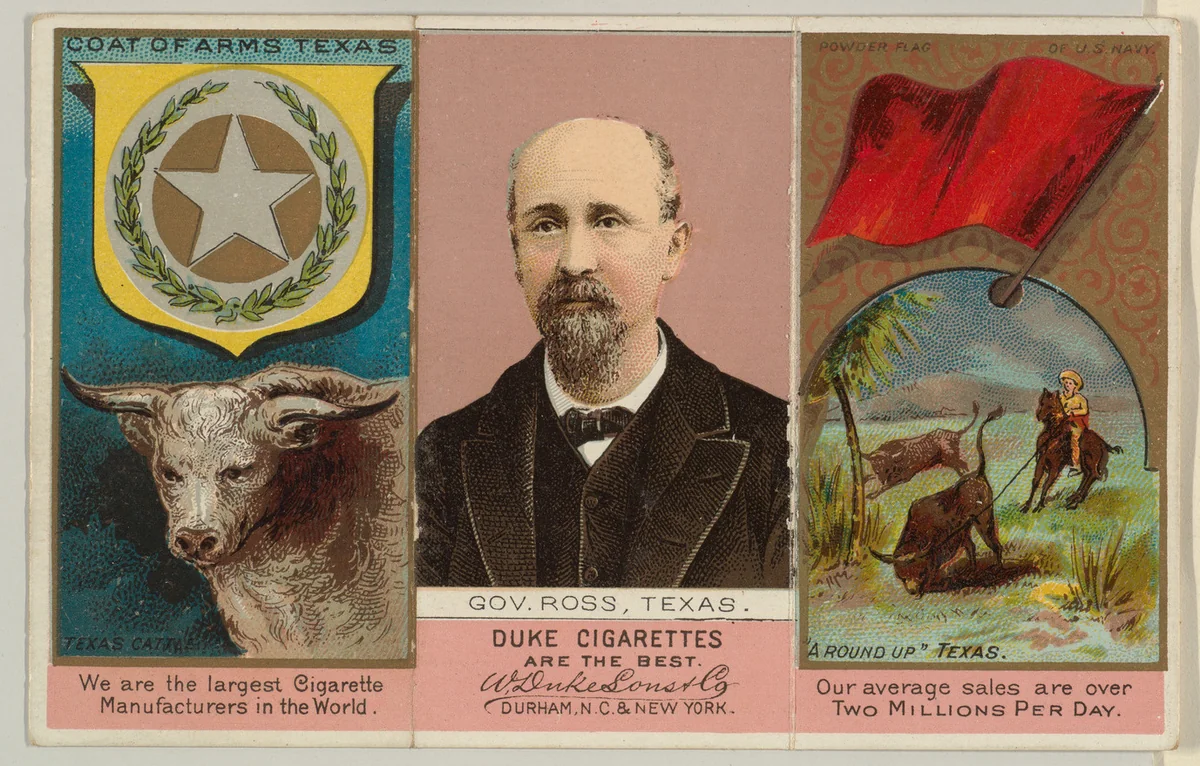 Governor Ross, Texas, from "Governors, Arms, Etc." series (N133-2), issued by Duke Sons & Co. by W. Duke, Sons & Co., print, 1885-1892