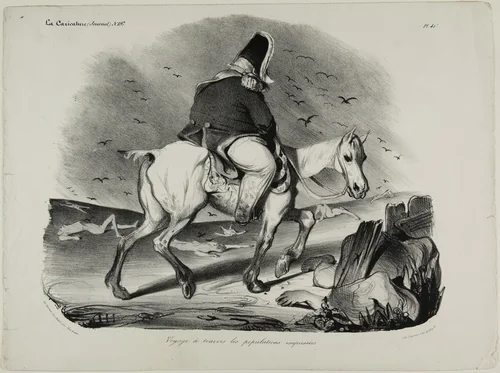 Travel across the attentive population, plate 413 by Honoré-Victorin Daumier, print, 1834