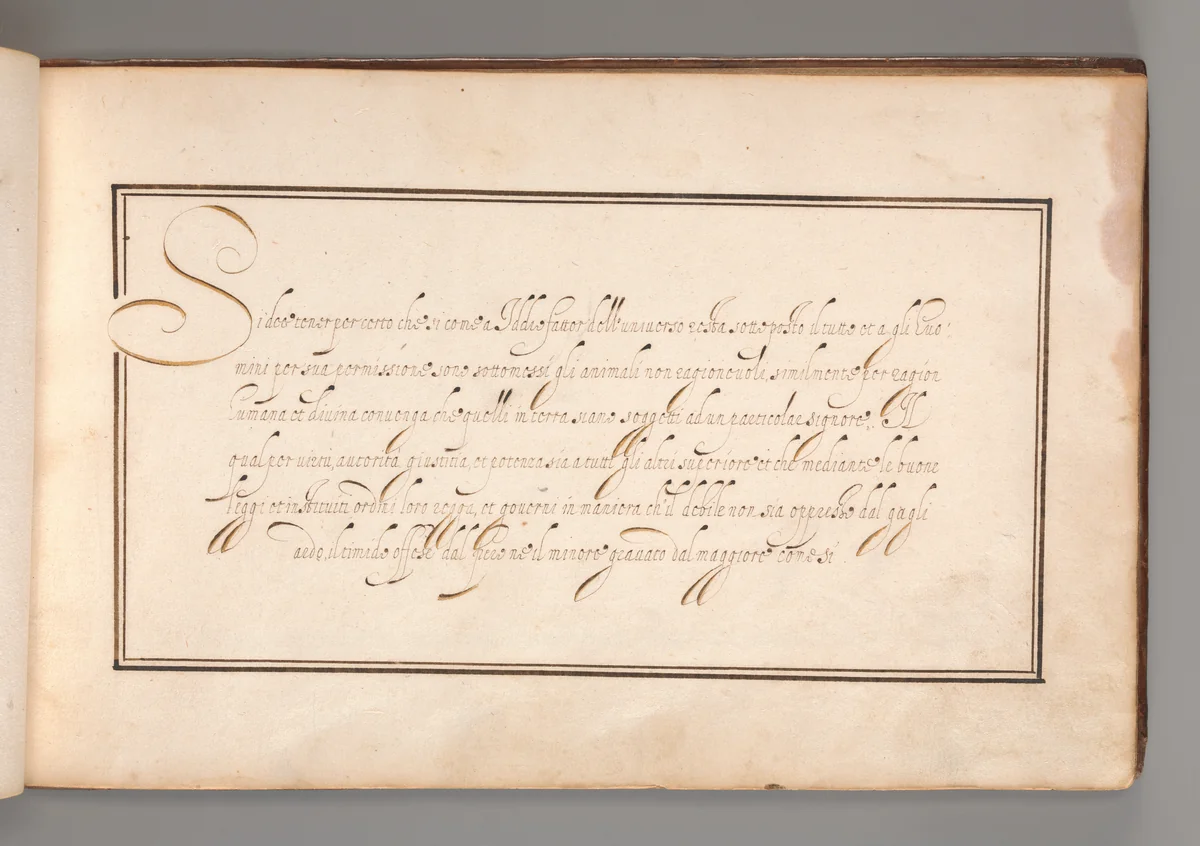 Calligraphic Exercise in Italian (Cursive Script) by anonymous, book, 1600-1625