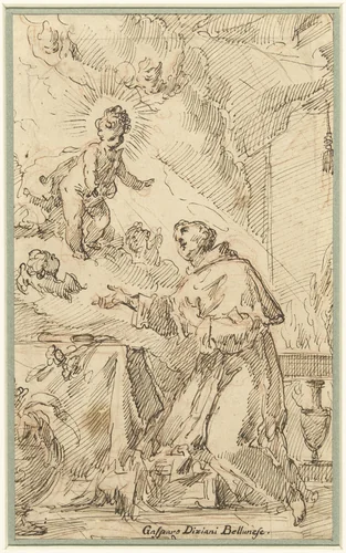 Het Christuskind verschijnt aan H. Antonius van Padua by Gasparo Diziani, drawing, 1699-1767
