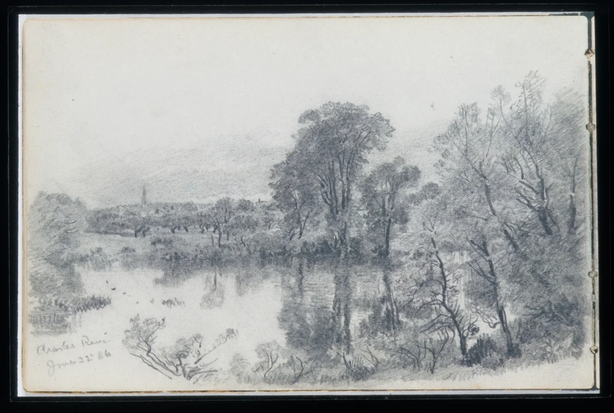Charles River, Cambridge, Massachusetts (from Sketchbook of New England and Pennsylvania Landscape and Marine Subjects) by William Trost Richards, artwork, 1886