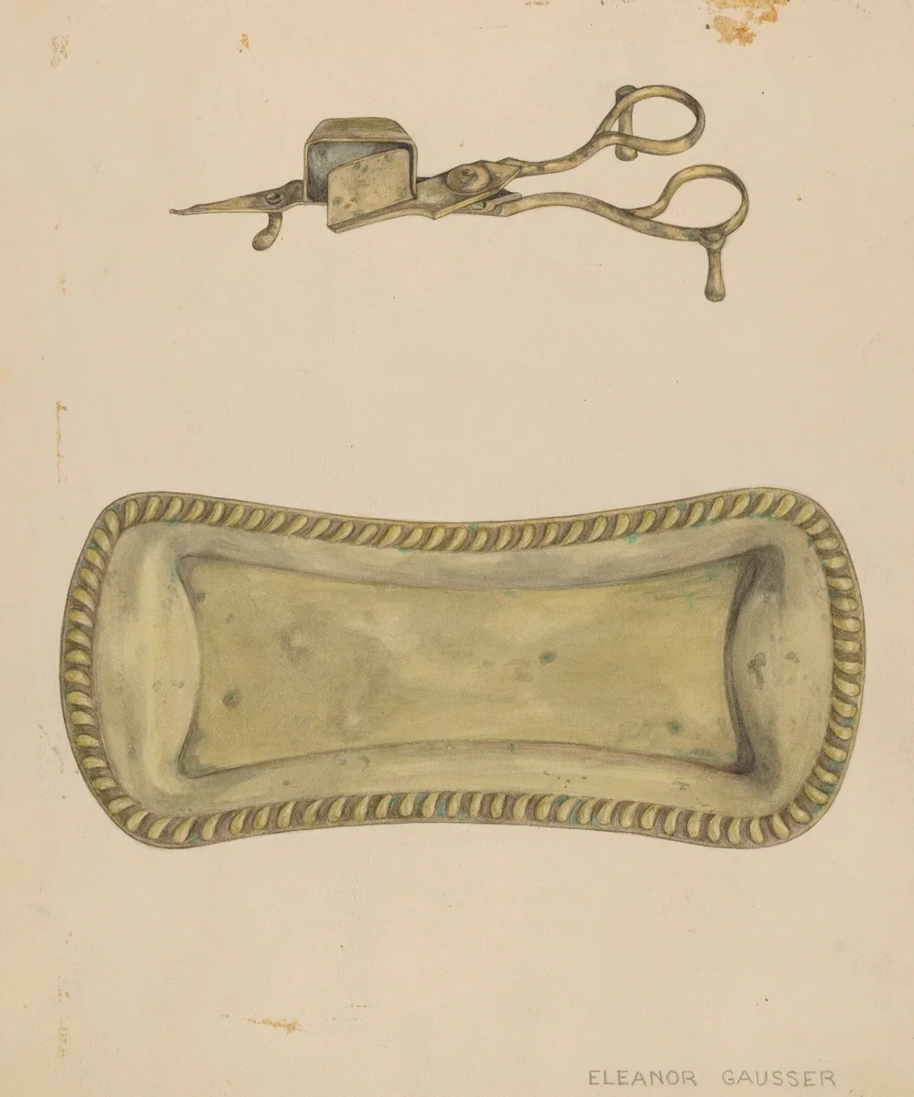 Candle Snuffer and Tray by Eleanor Gausser, index of american design, 1937