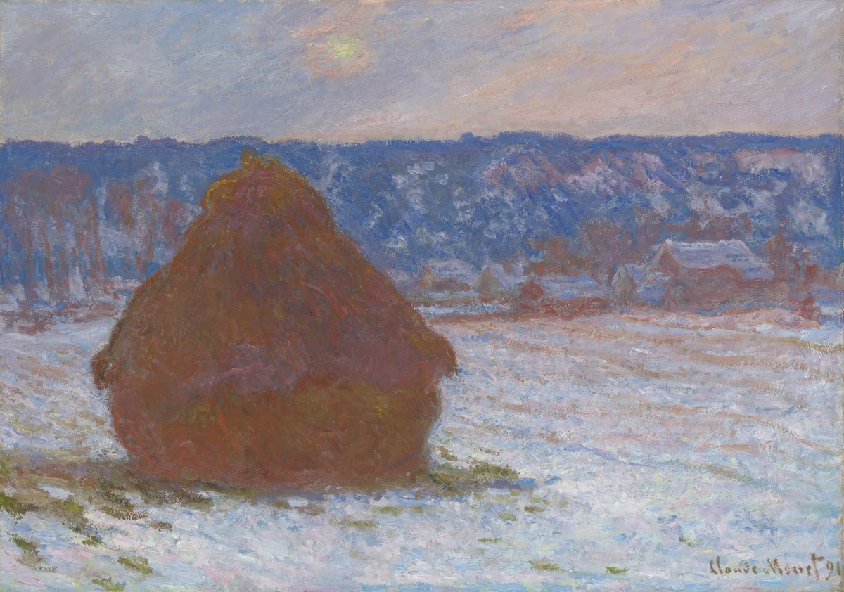 Stack of Wheat (Snow Effect, Overcast Day) by Claude Monet, painting, 1890-1891