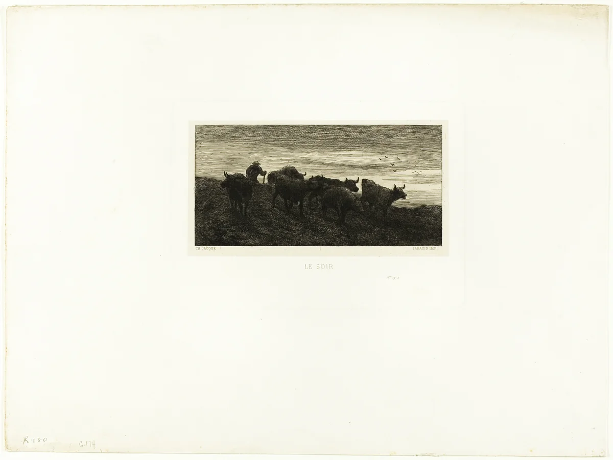 Evening by Charles-Émile Jacque, print, 1864