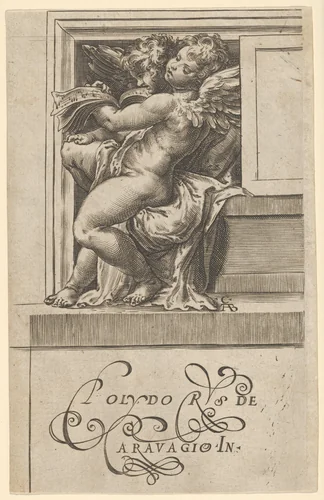 Two seated angels, facing left, reading from a song book, from The Angels' Concert by Cherubino Alberti, print, 1583
