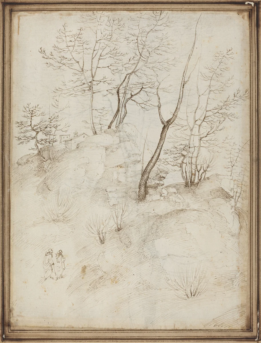Two Friars on a Hillside [recto] by Fra Bartolommeo, drawing, 1472-1517
