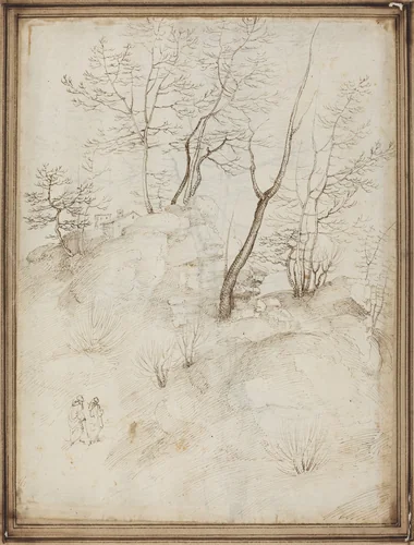 Two Friars on a Hillside [recto] by Fra Bartolommeo, drawing, 1472-1517