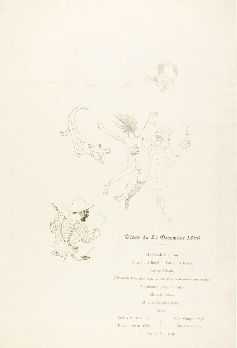 Le crocodile, Menu by Henri de Toulouse-Lautrec, print, 1896