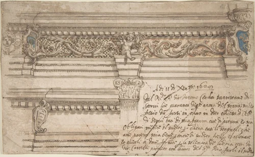 Design for Painted Corner and Frieze of the Choir in the Church of the Servi in Bologna by Giovanni Andrea Castelli, drawing, 1629