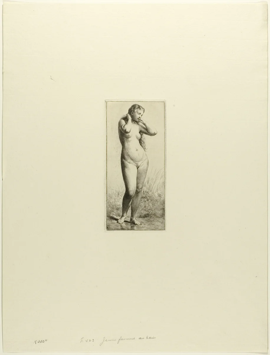 Young Woman Bathing by Charles-Émile Jacque, print, 1861-1871