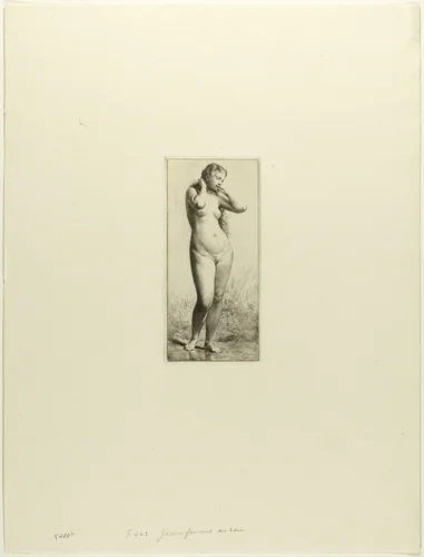 Young Woman Bathing by Charles-Émile Jacque, print, 1861-1871