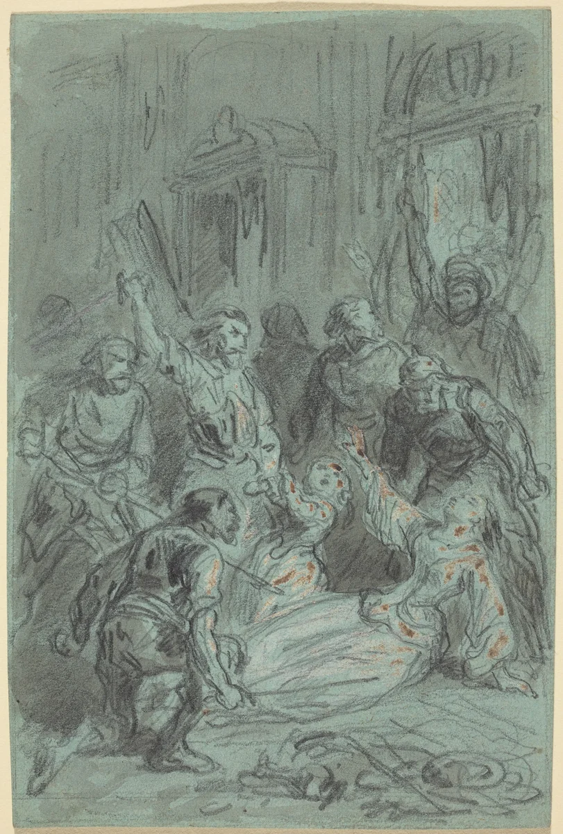A Dramatic Scene with a Fainting Woman by Gustave Doré, drawing, 1832-1883