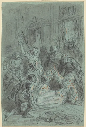 A Dramatic Scene with a Fainting Woman by Gustave Doré, drawing, 1832-1883