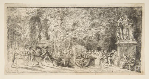 Scene in the Tuileries: The Watering Cart by Gabriel de Saint-Aubin, print, 1760
