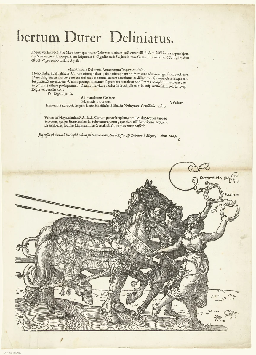 Triomfwagen van keizer Maximiliaan I by Hans Guldenmund, print, 1527-1529