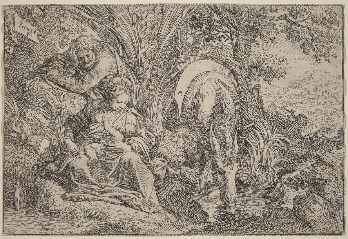 The Rest on the Flight into Egypt by Camillo Procaccini, print, 1555-1629