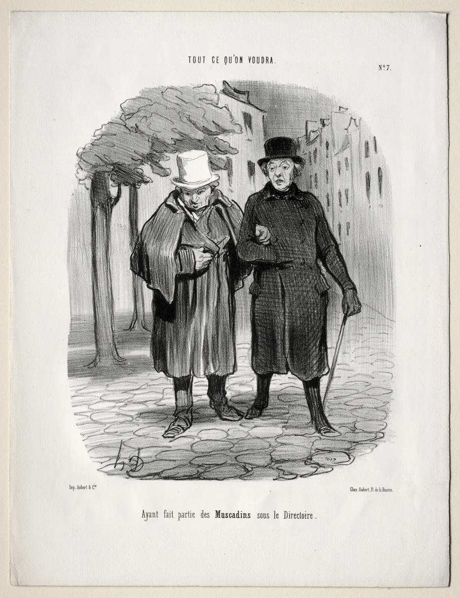 Former dandies under the Directory by Honoré Daumier, print, 1847