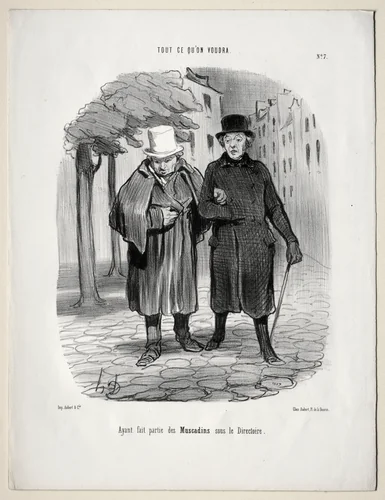 Former dandies under the Directory by Honoré Daumier, print, 1847