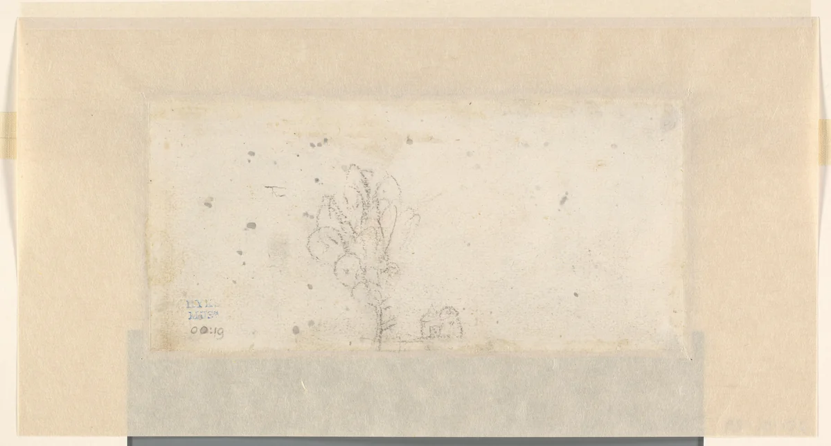 Schets van een huis en een boom (kindertekening?) by anonymous, drawing, 1600-1699