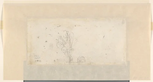 Schets van een huis en een boom (kindertekening?) by anonymous, drawing, 1600-1699