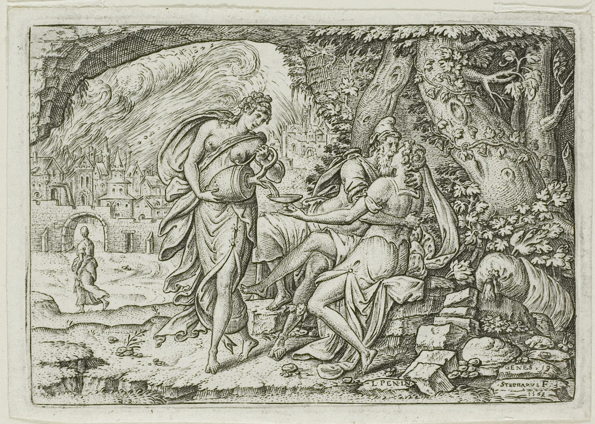 Lot and His Daughters by Etienne Delaune, print, 1569