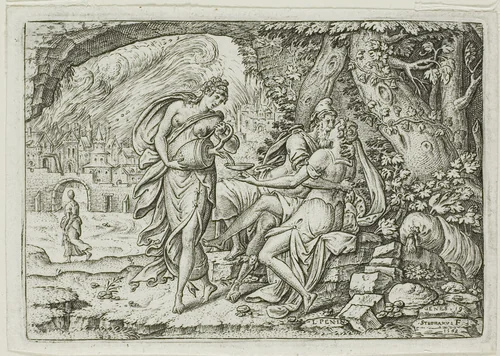 Lot and His Daughters by Etienne Delaune, print, 1569