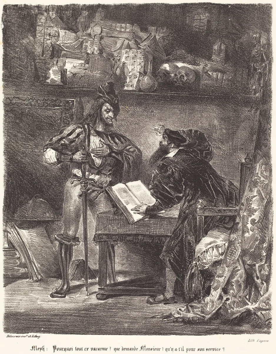 Mephisto Appears to Faust by Eugène Delacroix, print, 1798-1863