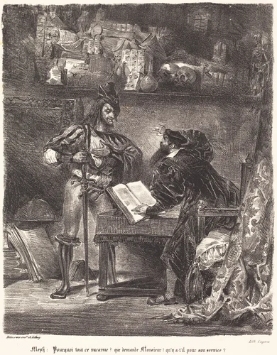 Mephisto Appears to Faust by Eugène Delacroix, print, 1798-1863