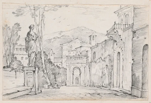 A Roman Street with Monte Cavo in the Distance by Joseph-Marie Vien, drawing, 1744-1750