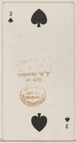 Two Spades (black), from the Playing Cards series (N84) for Duke brand cigarettes by W. Duke, Sons & Co., print, 1888