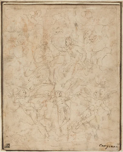 Coronation of the Virgin by Denys Calvaert, drawing, 1540-1619