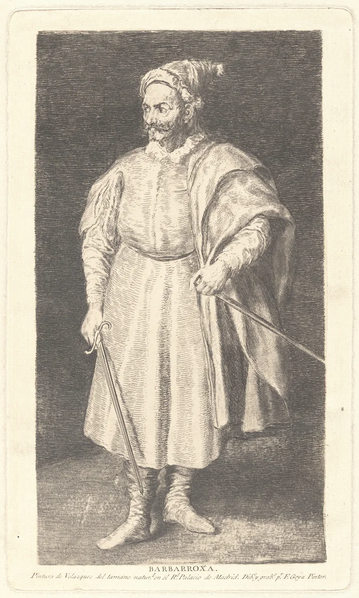 The Jester Barbarroja by Francisco Goya; Diego Velázquez, print, 1773-1783