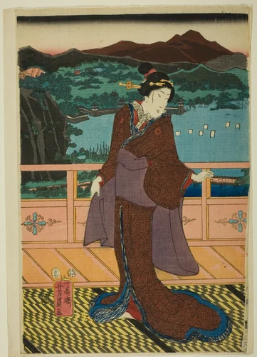 The Eight Views at Lake Biwa in the Evening (Omi Hakkei Moku) by Utagawa Yoshikazu, artwork, 1603-1867