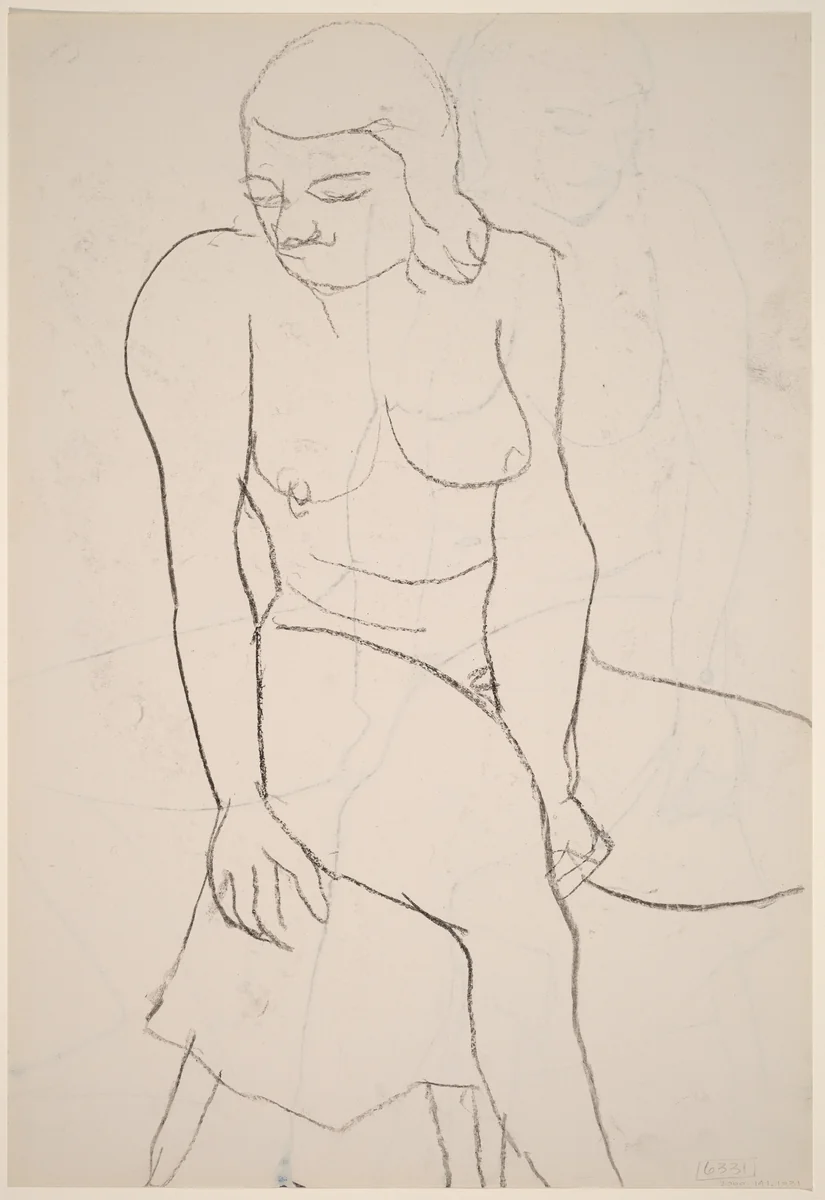 Untitled [seated female nude looking left] [verso] by Richard Diebenkorn, drawing, 1955-1967