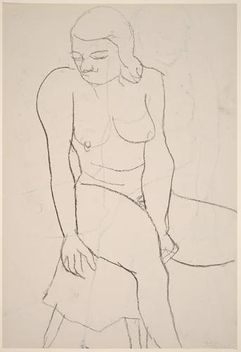 Untitled [seated female nude looking left] [verso] by Richard Diebenkorn, drawing, 1955-1967