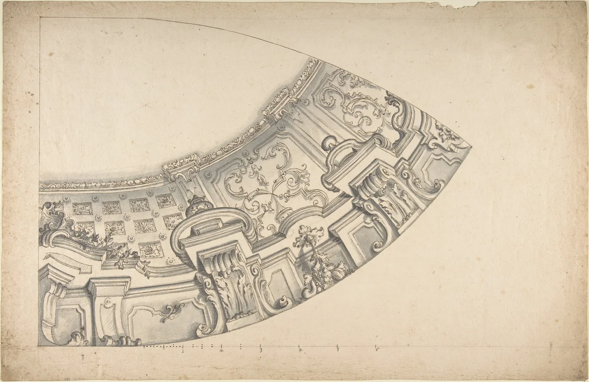 Design for a Curved Ornamental Cove to Support a Dome (?) by anonymous, drawing, 1700-1780